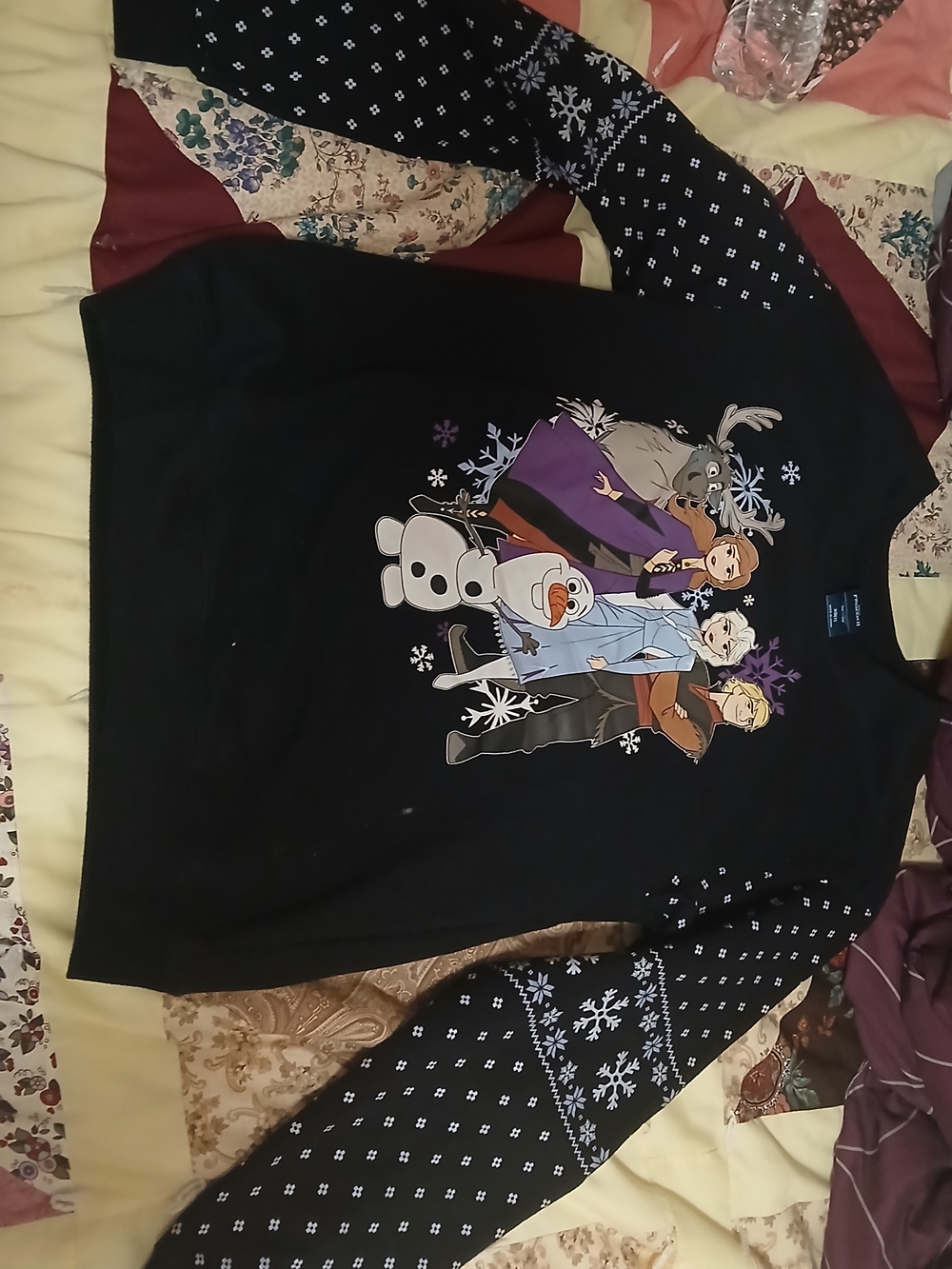 Disney Black Frozen 2 Sweatshirt With Argyle Snowflake Sleeves